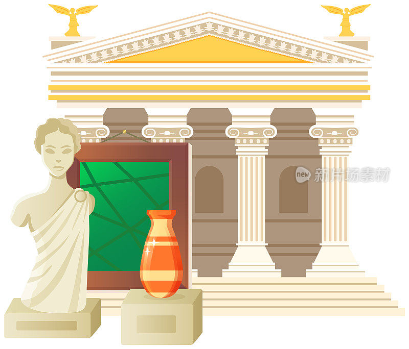 古罗马万神殿中有城市广场神庙建筑、古色古香的文化建筑和雕像