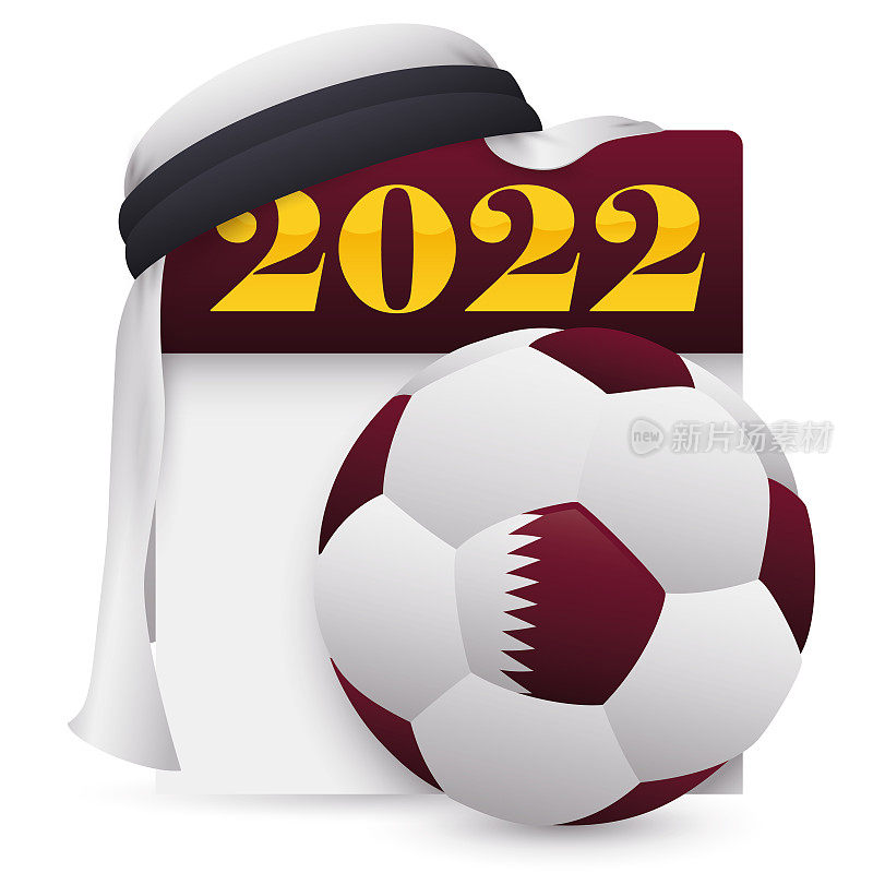纪念2022年卡塔尔事件的日历与Keffiyeh和足球
