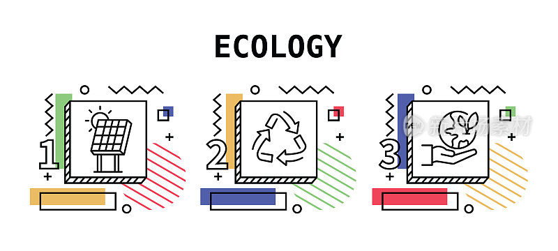 生态，矢量风格的细线图标。图标，信息图形，移动和网页等。颜色视图，准备好模板。