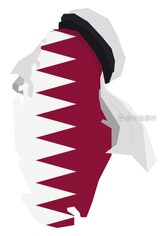 卡塔尔地图与旗帜设计和keffiyeh在平面风格，矢量插图