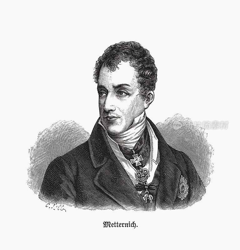 克莱门斯・冯・梅特涅(1773-1859)，奥地利政治家，木版画，1893年出版