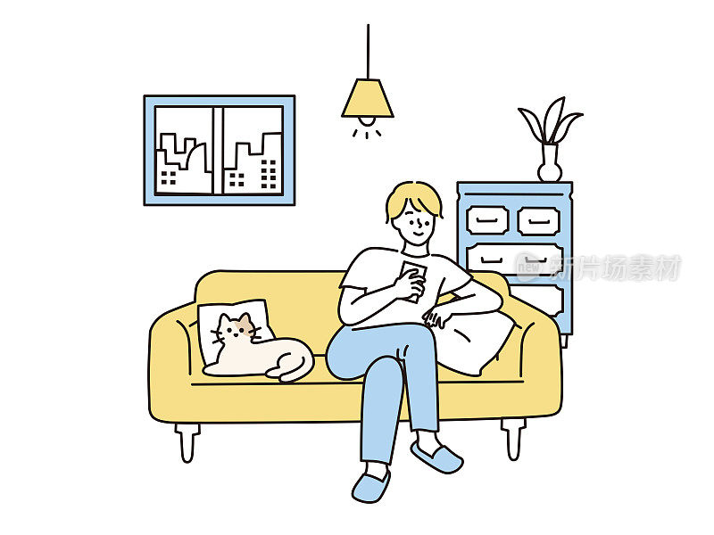在家放松的插图(假日，喧闹，室内)在家放松的插图。节日,室内。