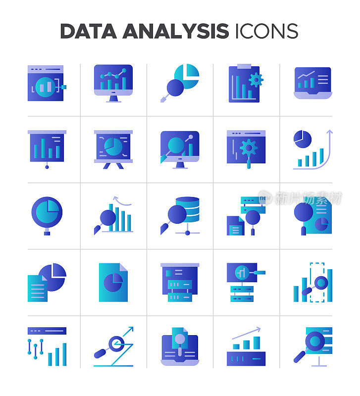 数据分析图标集-图表，报告，图表和业务分析梯度向量