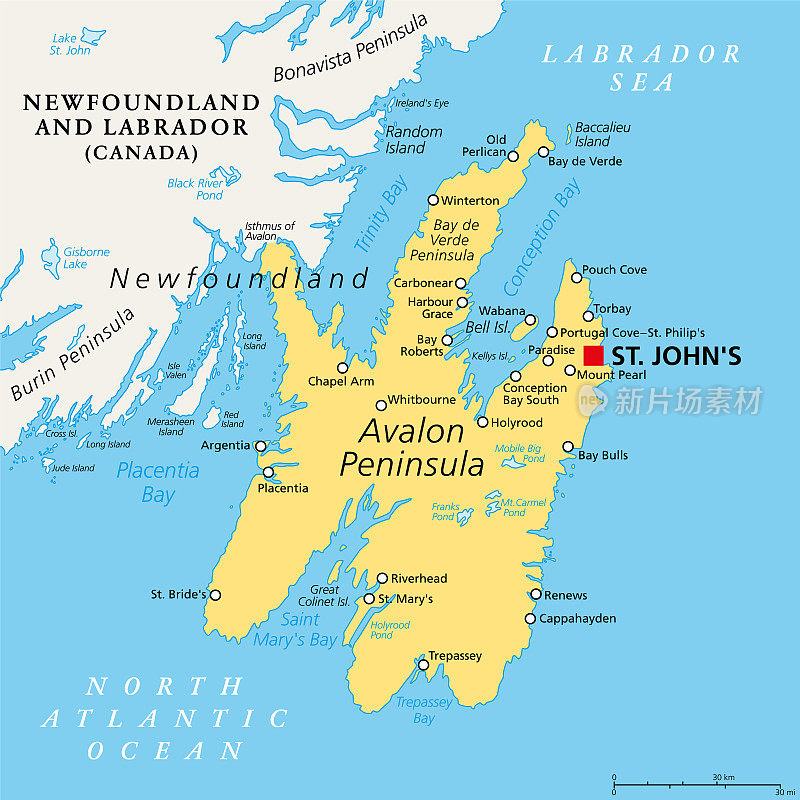 阿瓦隆半岛，政治地图，纽芬兰岛的一部分