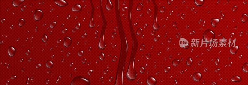 矢量水滴纹理上的红色玻璃背景