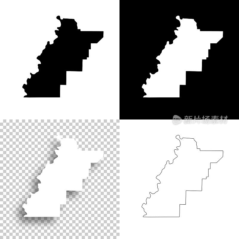 塔拉迪加县，阿拉巴马州。设计地图。空白，白色和黑色背景
