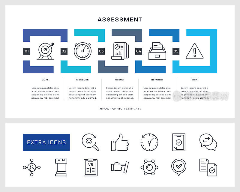 评估信息图表模板和线条图标