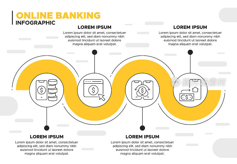 网上银行信息图表模板与数字移动银行图标