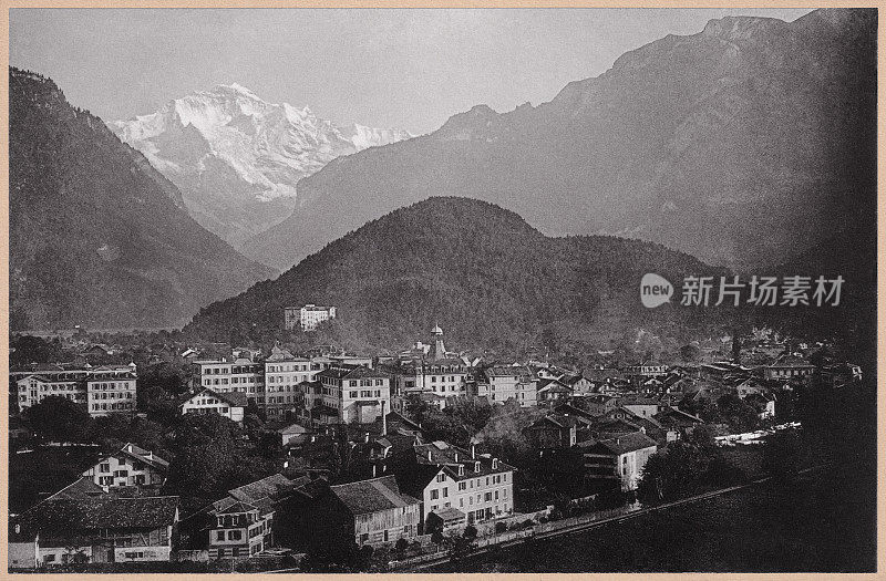 因特拉肯和少女峰，伯尔尼高地，瑞士，拼版，1898年左右出版