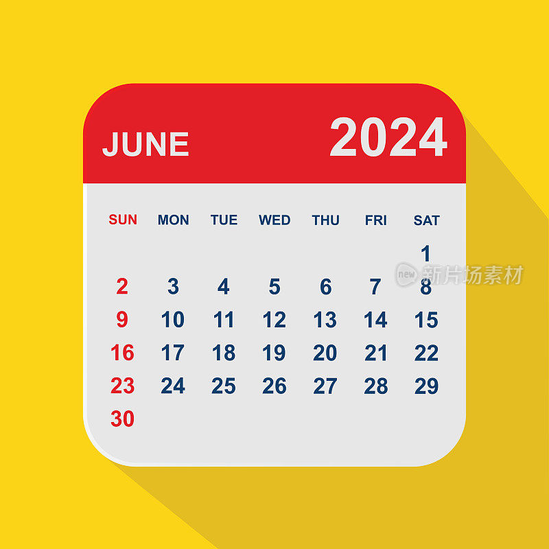 2024年6月。日历规划设计模板。一周从周日开始。业务矢量图