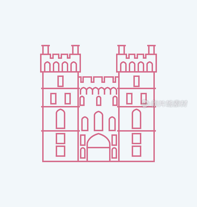 温莎城堡彩色线条插图