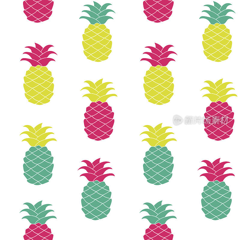 无缝菠萝图案矢量插图。手绘
