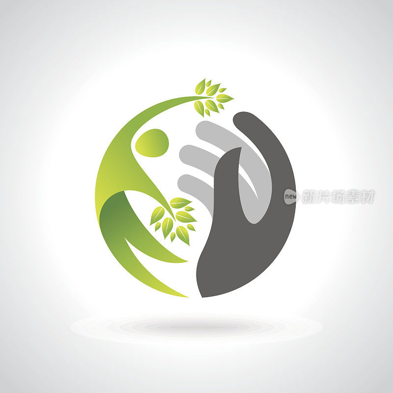 26、人类用双手保护绿色树叶，节约地球的理念。