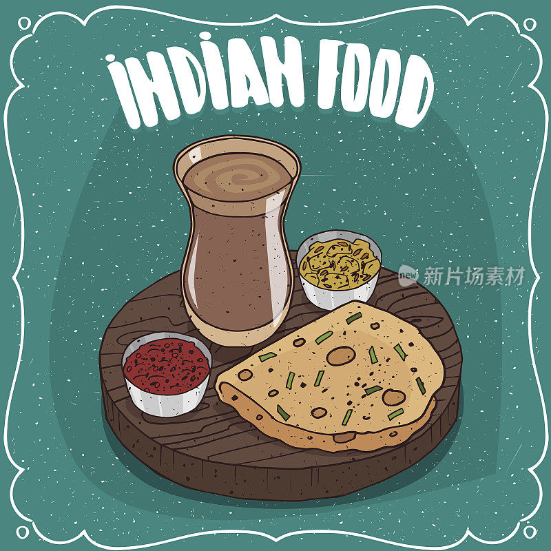 印度圆饼配酱汁和印度香料茶