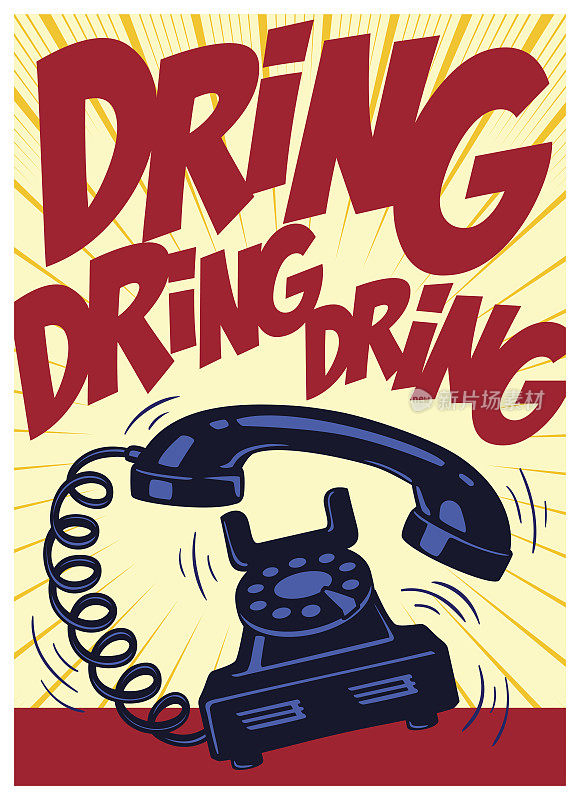 复古电话铃声复古波普艺术漫画书矢量插图