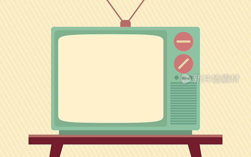 复古电视在平面图标设计上的黄色背景