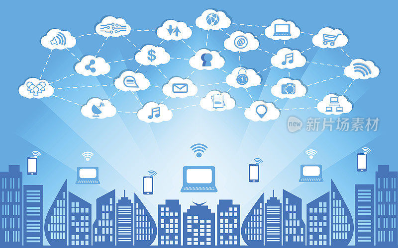 云互联网互联概念，多媒体与数据通信世界互联。