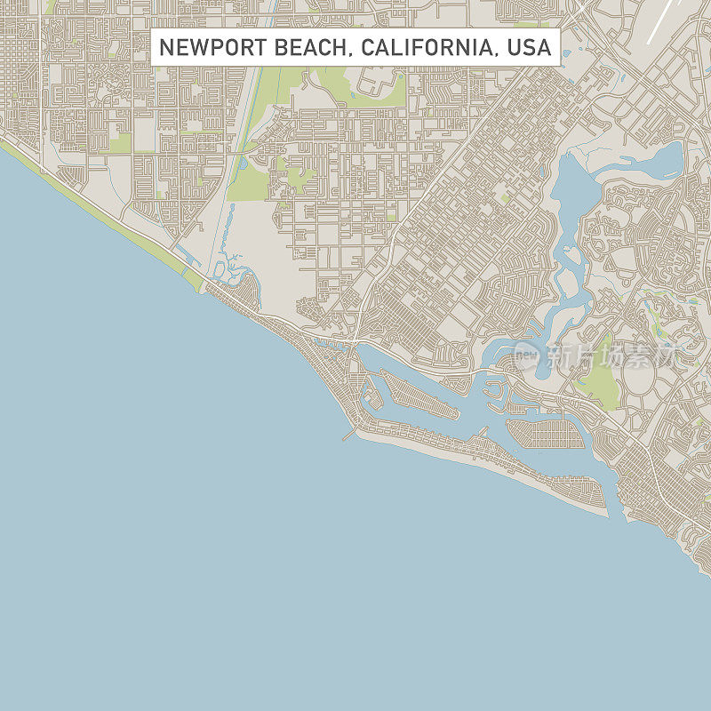 加州新港海滩美国城市街道地图