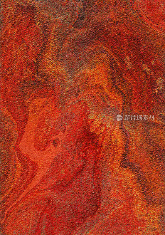激烈的大理石纹理。压克力倒液艺术。背景图案设计。红色和橙色玛瑙。地球表面。