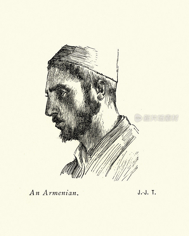一个十九世纪亚美尼亚人的素描。詹姆斯天梭