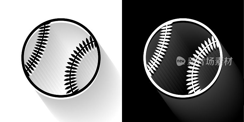 棒球黑白图标与长影子