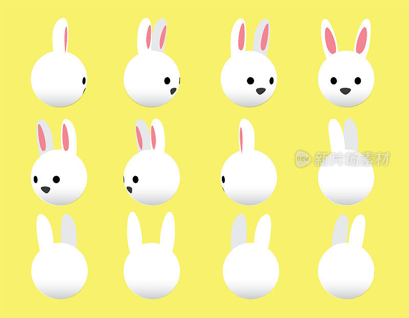 动物头部兔子动画旋转矢量插图-01