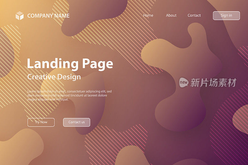 登陆页面模板-在棕色渐变背景上使用流体形状的抽象设计