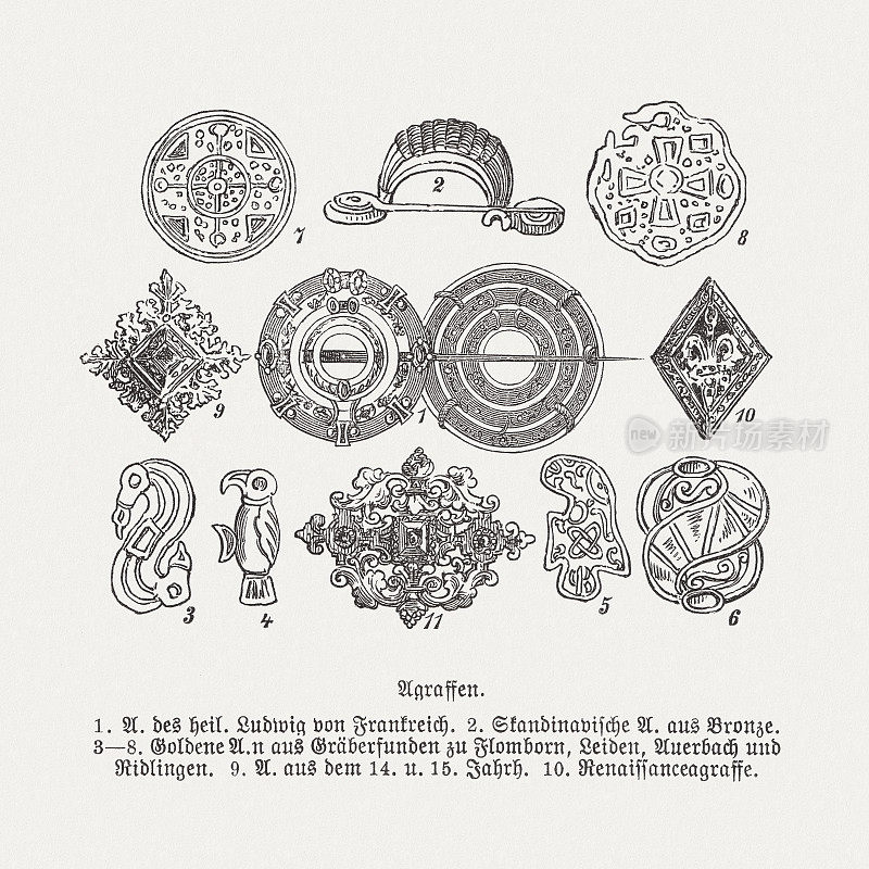 历史胸针，木刻，出版于1893年