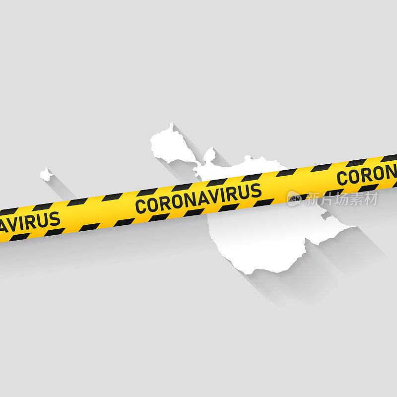 赫德岛和麦当劳岛的地图与冠状病毒警告胶带。Covid-19爆发