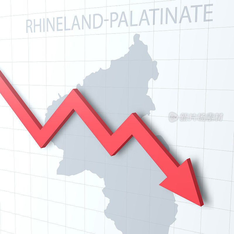 坠落的红色箭头，背景是莱茵兰-普法尔茨地图