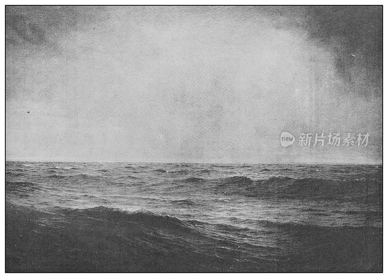 威廉・T・理查兹19世纪的古董名画:古老的海洋的灰色和忧郁的废物