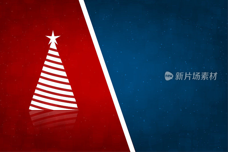 明亮的栗色和午夜蓝色的圣诞光泽的背景与一个白色条纹树与星星在顶部光滑的地板表面
