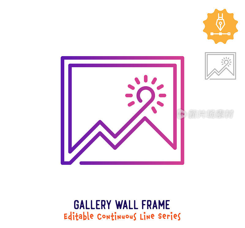 画廊墙框架连续线可编辑笔画图标