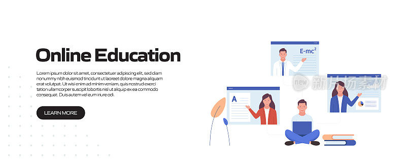 在线教育、电子学习、远程教育、网站横幅、广告和营销材料、在线广告、商业演示等概念矢量插图。