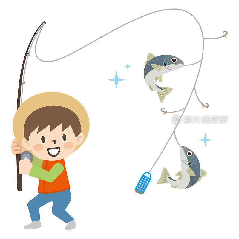 一个男孩为萨比奇钓鱼的插图