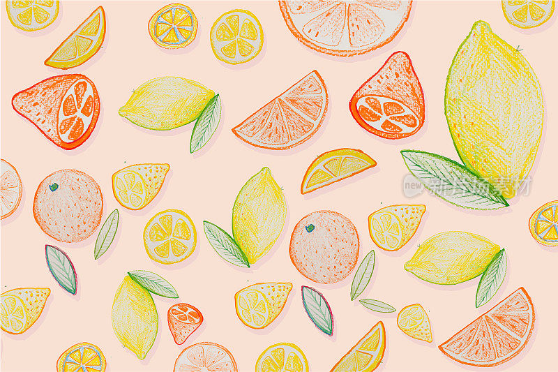 儿童画的柑橘类水果