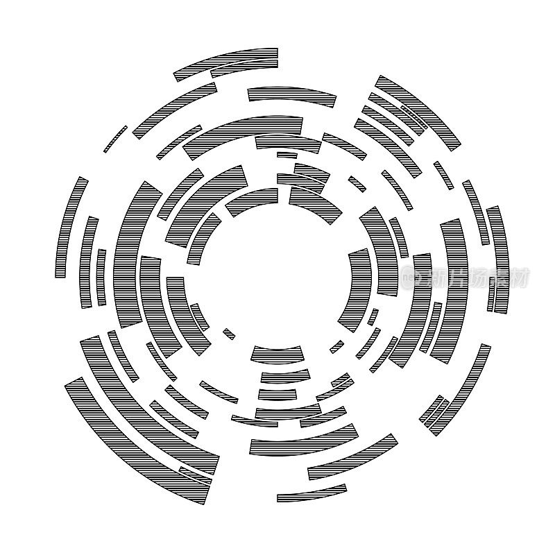 磁盘上的数字扇区。围绕拷贝空间的同心圆轨道离散区域。在灰色。