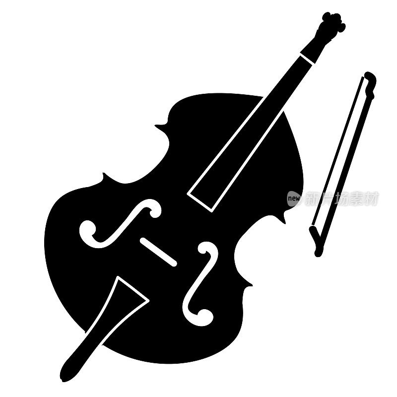 白色背景上的大提琴乐器的细线图标