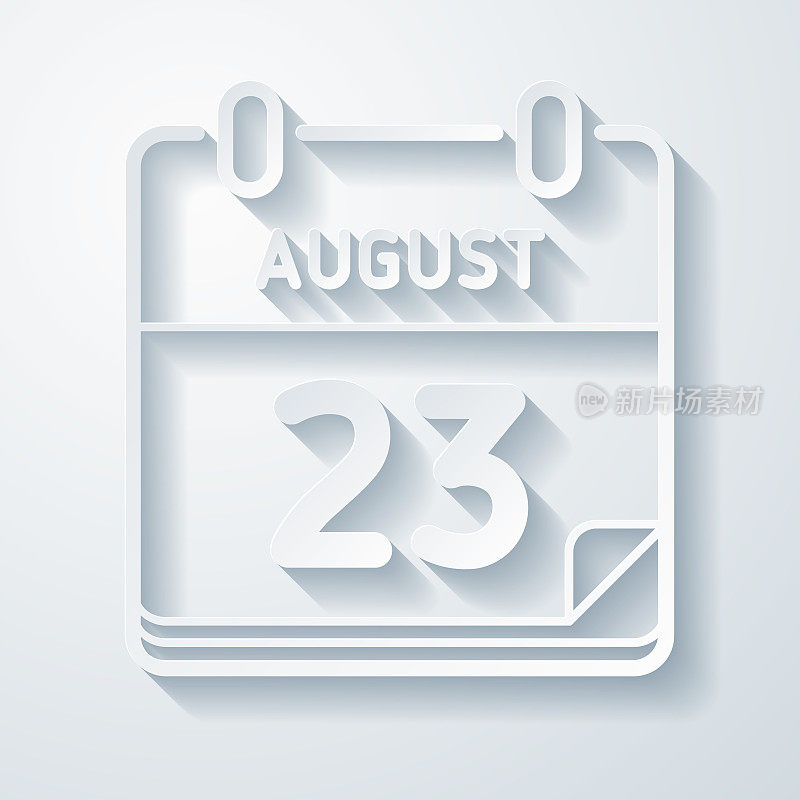 8月23日。在空白背景上具有剪纸效果的图标