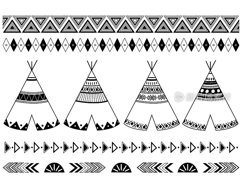 部落传统帐篷帐篷和符号边界设计收藏品