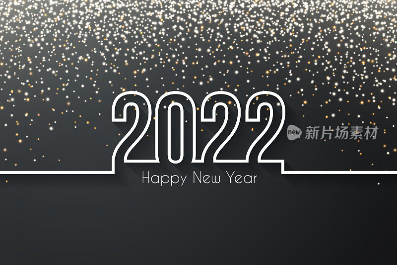 金色闪亮黑色背景，2022年新年快乐