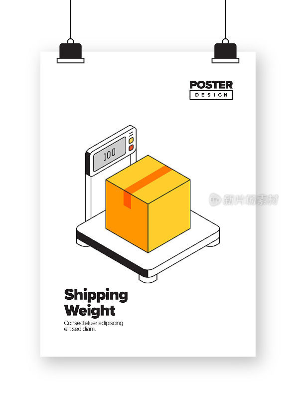 航运重量概念等距网横幅,海报,封面和横幅的三维设计