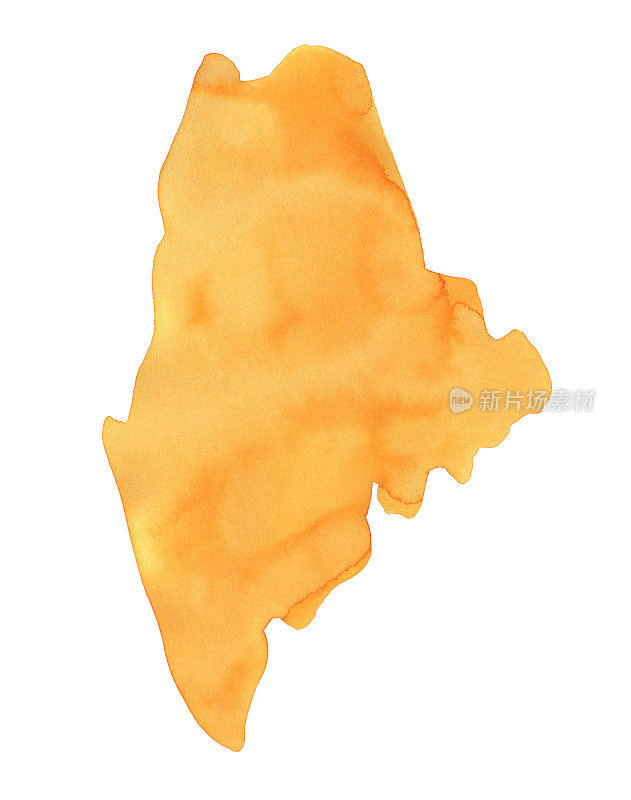 水彩插图缅因州剪影在积极的橙色颜色。