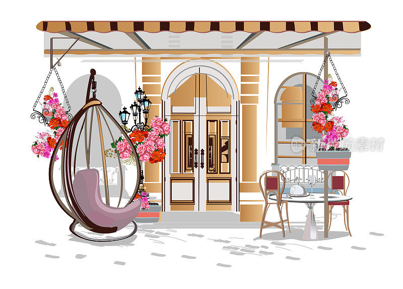 一系列的背景装饰着鲜花、老城风景和街头咖啡馆。