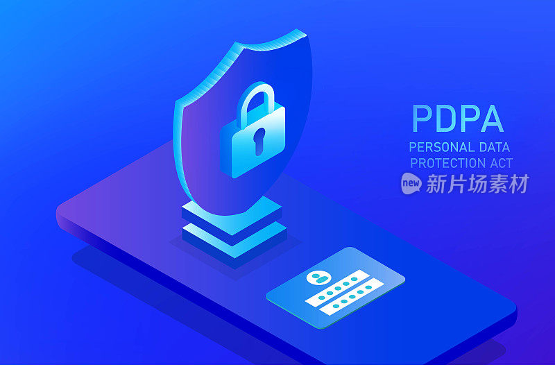 个人数据保护法案或PDPA概念，安全数据管理和保护数据免受黑客攻击和挂锁图标以互联网技术网络矢量插图