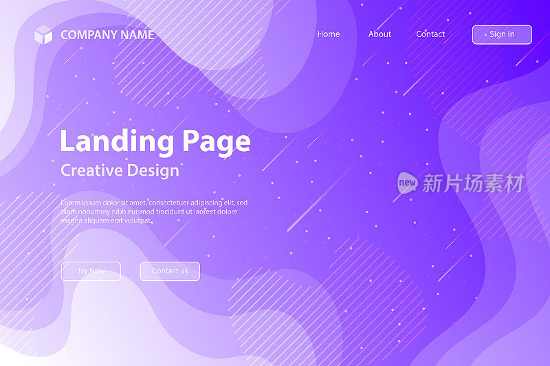 着陆页模板-流体和几何形状组合-紫色渐变