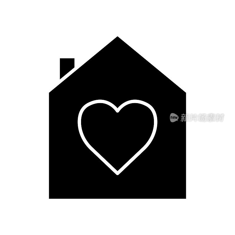 有爱心的房子图标。与慈善、亲情、爱有关的图标。字形图标样式，固体。简单的设计可编辑
