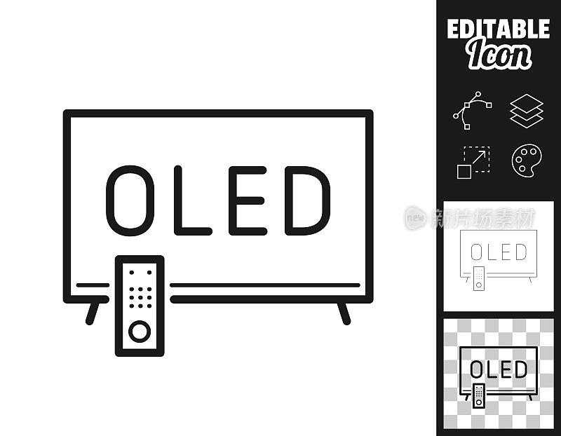 OLED电视。图标设计。轻松地编辑