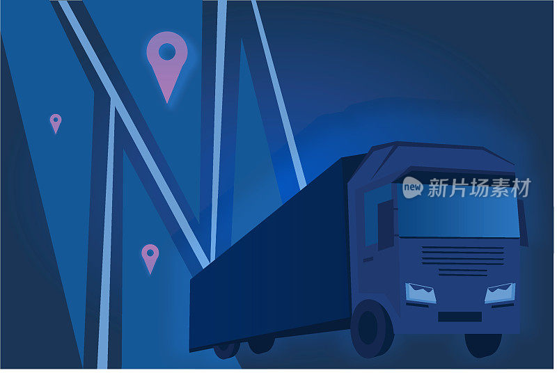 货运，快递，卡车载货，地理位置图标，地图，快递服务，国际集装箱航运，物流紫外线
