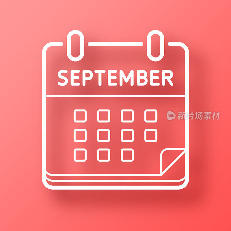 9月日历。图标在红色背景与阴影